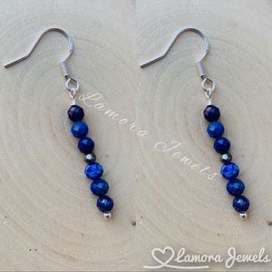 Lapis Lazuli & Pyrite Gemstone Sterling Earrings